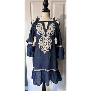 Shoulder Maré Beach Coverup NEW Women’s Size Med Blue Bell Sleeve Flowy Summer
